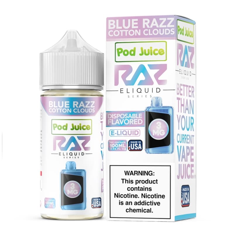 Blue Razz Cotton Clouds Pod Juice RAZ Disposable Collab E-juice 100ml (Freebase)
