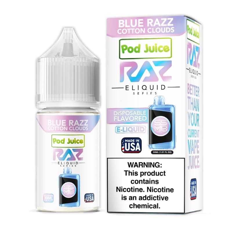 Blue Razz Cotton Clouds Pod Juice RAZ Disposable Collab Nic Salt E-juice 30ml