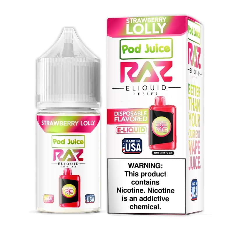 Strawberry Lolly Pod Juice RAZ Disposable Collab Nic Salt E-juice 30ml