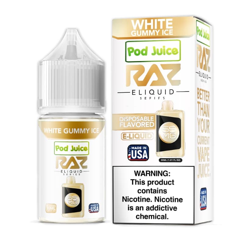 White Gummy Ice Pod Juice RAZ Disposable Collab Nic Salt E-juice 30ml
